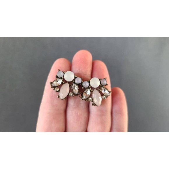 Muted Neutral Pink Rhinestone Pierced Earrings - Picture 2 of 10